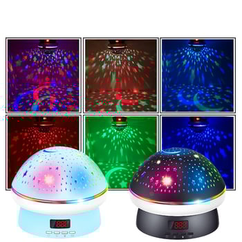 Proiector nocturn cu ciupercă rotativă și cer înstelat, telecomandă, alimentare la priză, abajur din PVC, design geometric