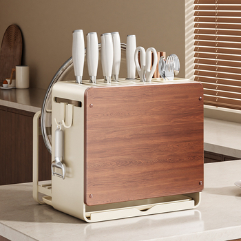 Fali konyhai kés- és vágódeszka tároló, multifunkcionális, szerelés nélkül