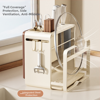 Fali konyhai kés- és vágódeszka tároló, multifunkcionális, szerelés nélkül