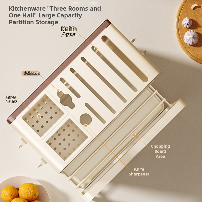 Fali konyhai kés- és vágódeszka tároló, multifunkcionális, szerelés nélkül