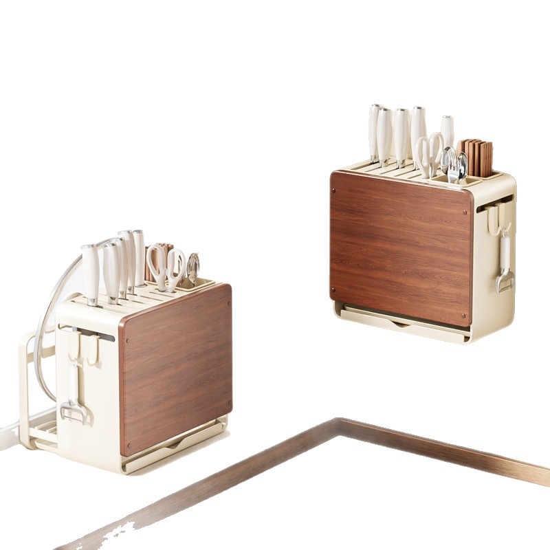 Fali konyhai kés- és vágódeszka tároló, multifunkcionális, szerelés nélkül