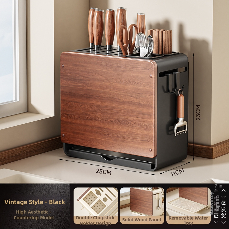 Fali konyhai kés- és vágódeszka tároló, multifunkcionális, szerelés nélkül