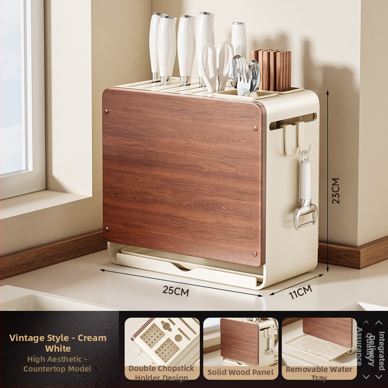 Fali konyhai kés- és vágódeszka tároló, multifunkcionális, szerelés nélkül