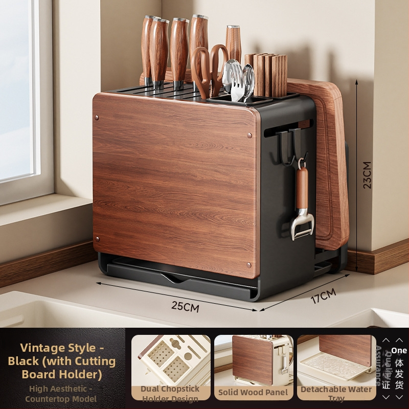 Fali konyhai kés- és vágódeszka tároló, multifunkcionális, szerelés nélkül