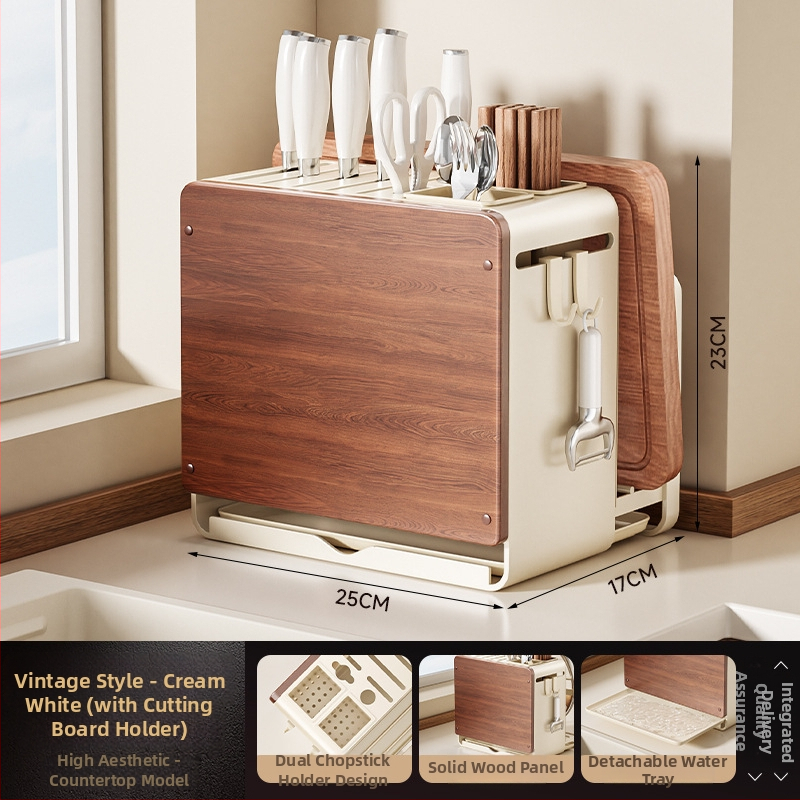 Fali konyhai kés- és vágódeszka tároló, multifunkcionális, szerelés nélkül