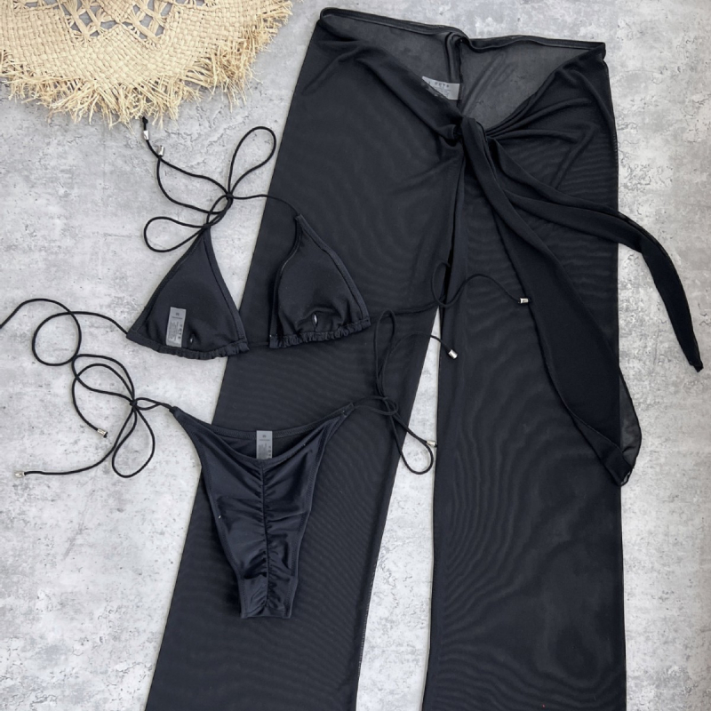 Tri-djelni bikini set s mrežastim hlačicama, podstavljena gornja, poliester 82%, 210 g/m²