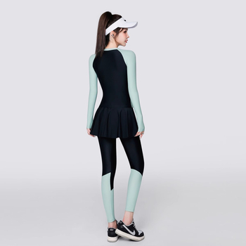 Costum de baie pentru femei, set din trei piese, mâneci lungi, pernă de bust, țesătură poliester (84%), căptușeală poliester