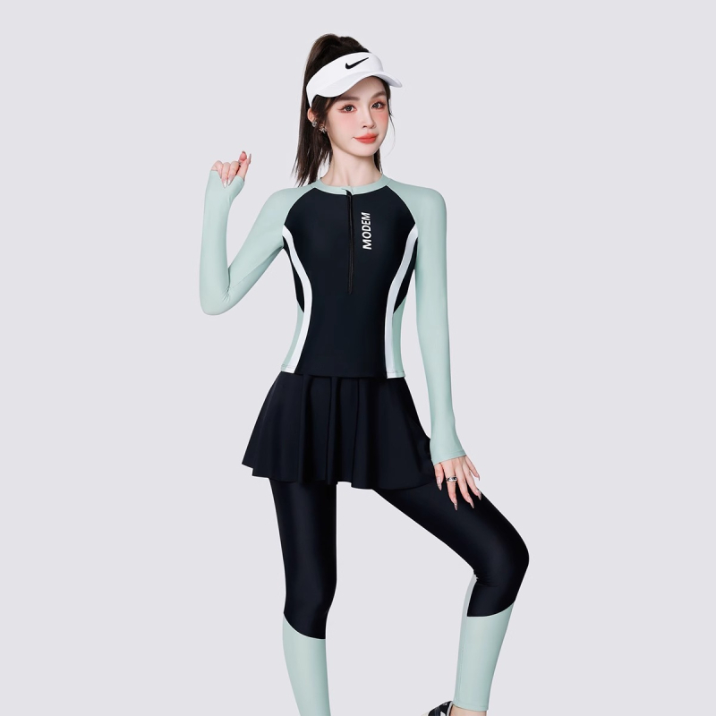 Costum de baie pentru femei, set din trei piese, mâneci lungi, pernă de bust, țesătură poliester (84%), căptușeală poliester