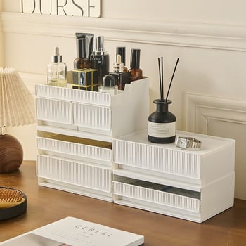 Zela kozmetički organizator za stolni – višeslojni plastični držač za njegu kože i ruževe, moderni minimalistički stil, prilagodba dostupna