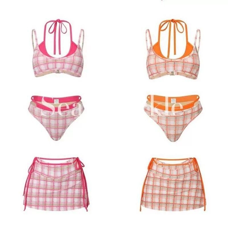 SeaSparkle Tyrande retro karirani patchwork trodijelni kupaći kostim set za odmor i termalne izvore