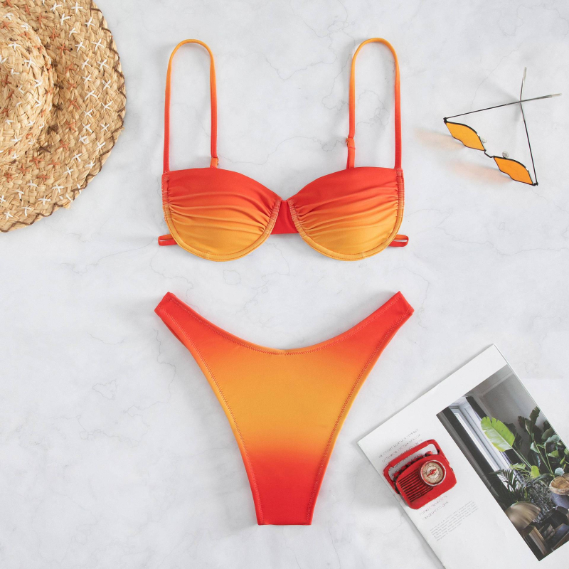 Ženski dvodijelni bikini kupaći kostim s otvorenim leđima, ulošci za grudi, otisak cvjetnog gradijenta, najlon 82%, podstava 18%, pogodno za vodene sportove