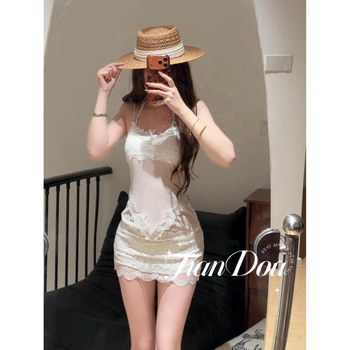 Set de baie pentru femei, trei piese, cu dantelă, top bikini cu burete, fără armături metalice, material poliester, model solid, potrivit pentru înot și sporturi acvatice, stil european-american