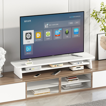 Suport TV de birou cu ecran ridicat, lemn/bambus, stil modern minimalist, fără găurire