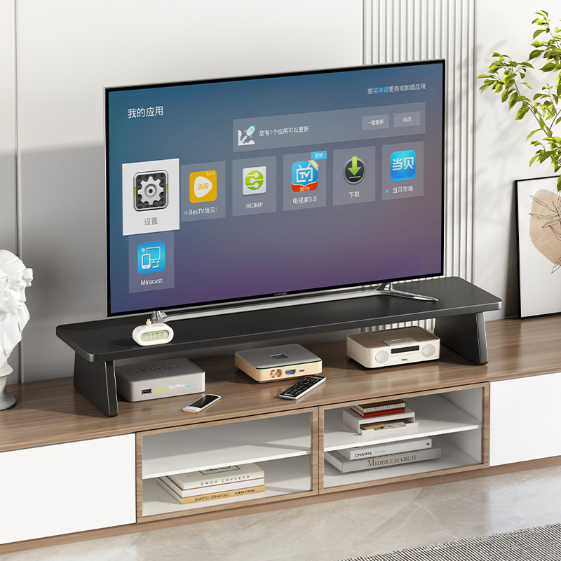 Suport TV de birou cu ecran ridicat, lemn/bambus, stil modern minimalist, fără găurire