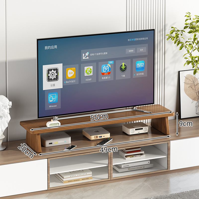 Suport TV de birou cu ecran ridicat, lemn/bambus, stil modern minimalist, fără găurire