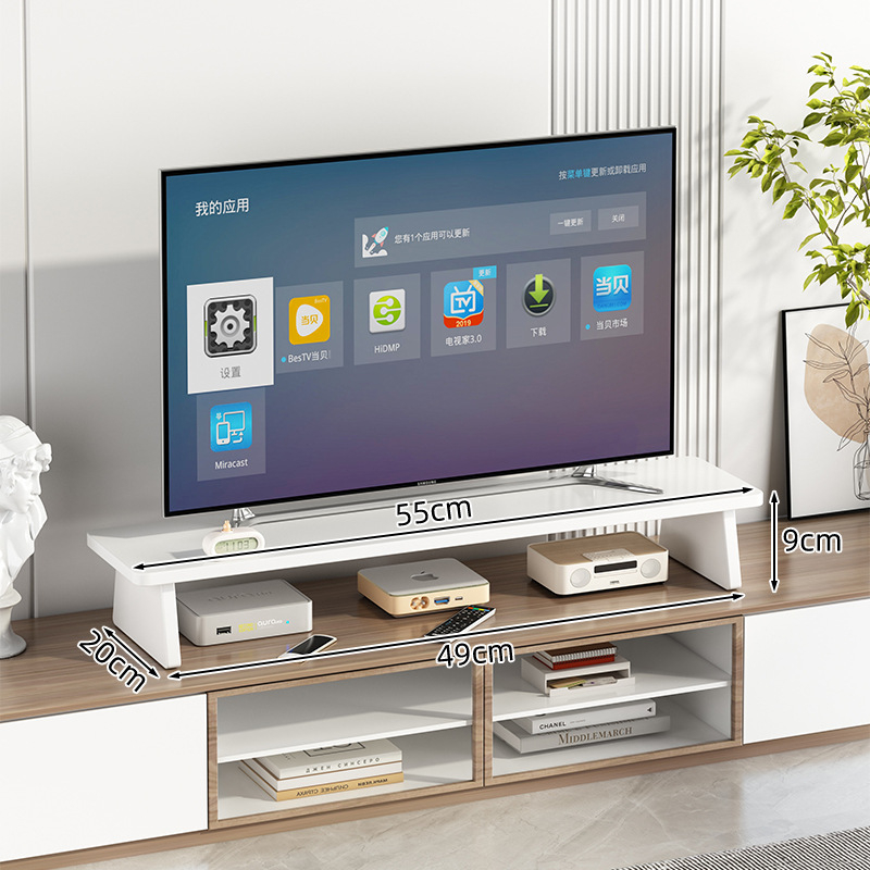 Suport TV de birou cu ecran ridicat, lemn/bambus, stil modern minimalist, fără găurire