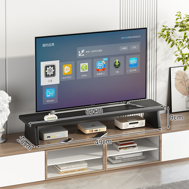 Suport TV de birou cu ecran ridicat, lemn/bambus, stil modern minimalist, fără găurire