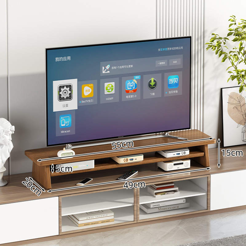 Suport TV de birou cu ecran ridicat, lemn/bambus, stil modern minimalist, fără găurire