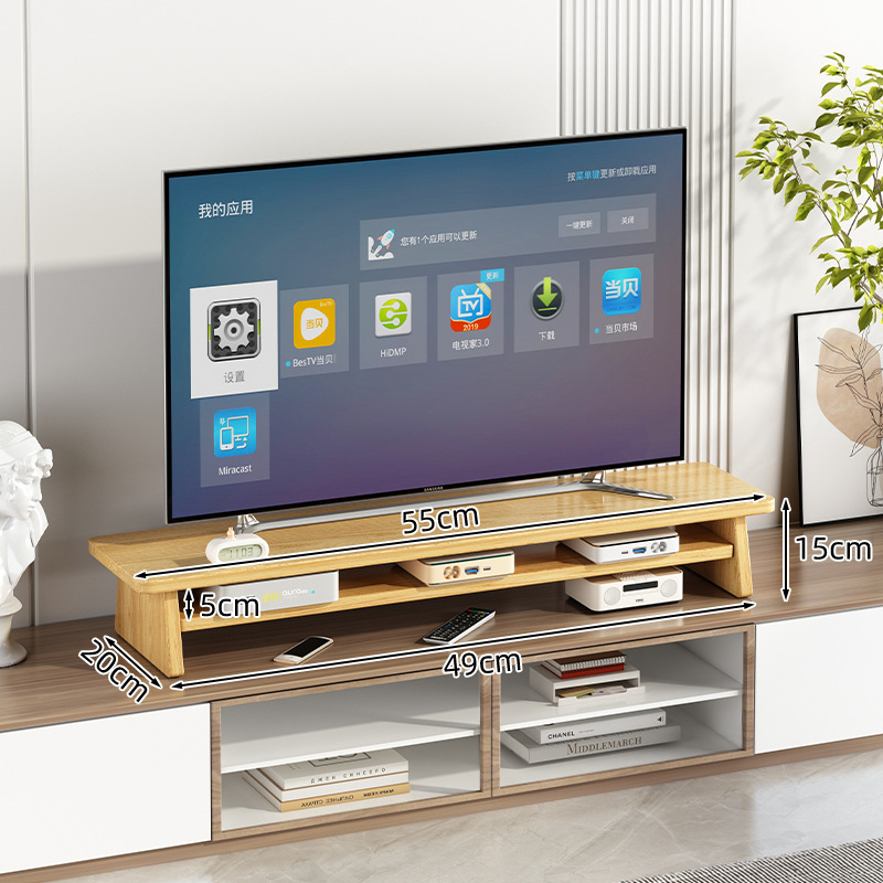 Suport TV de birou cu ecran ridicat, lemn/bambus, stil modern minimalist, fără găurire