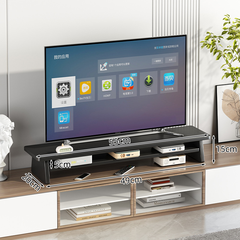 Suport TV de birou cu ecran ridicat, lemn/bambus, stil modern minimalist, fără găurire