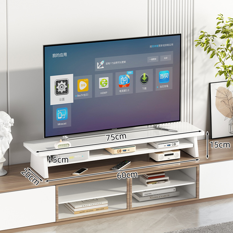 Suport TV de birou cu ecran ridicat, lemn/bambus, stil modern minimalist, fără găurire