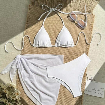 Trojdijelni bikini set s podignutim gornjim dijelom, najlon tkanina s vlaknima vinilona