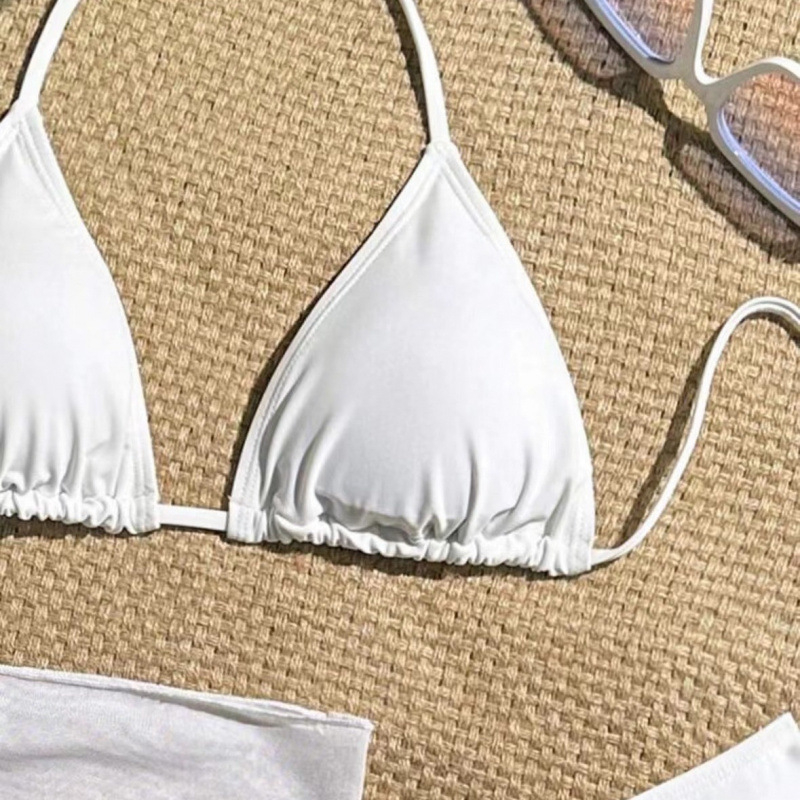 Trojdijelni bikini set s podignutim gornjim dijelom, najlon tkanina s vlaknima vinilona