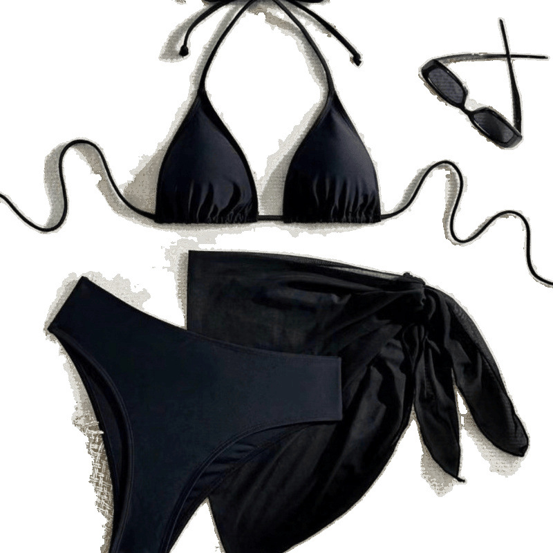 Trojdijelni bikini set s podignutim gornjim dijelom, najlon tkanina s vlaknima vinilona