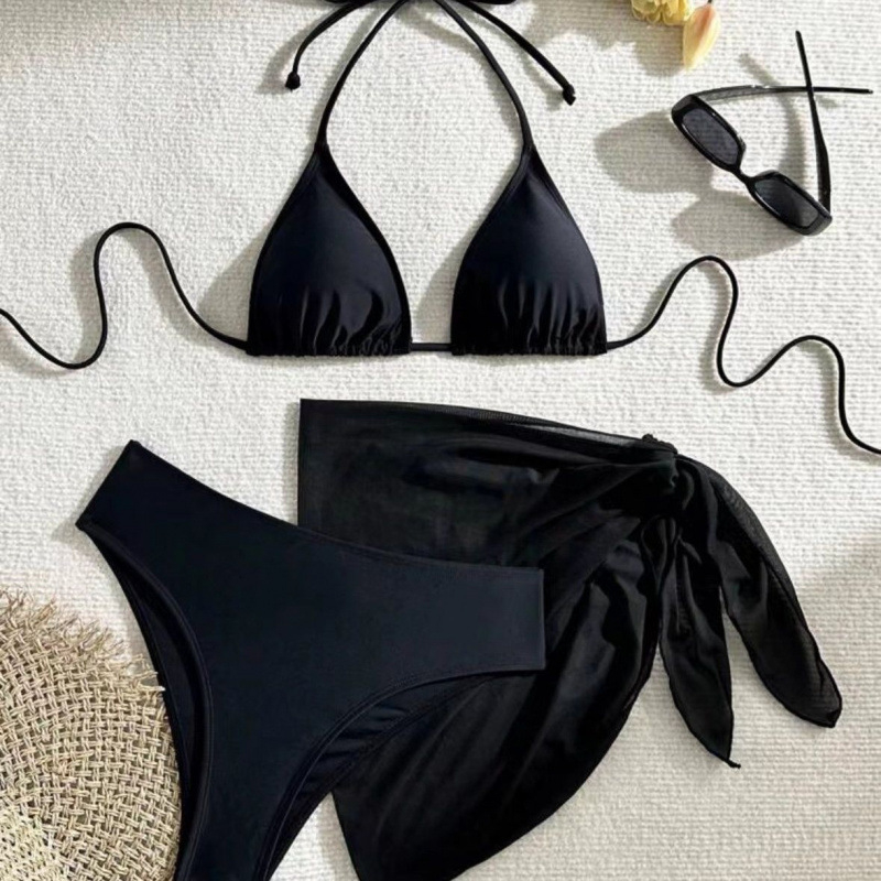Trojdijelni bikini set s podignutim gornjim dijelom, najlon tkanina s vlaknima vinilona