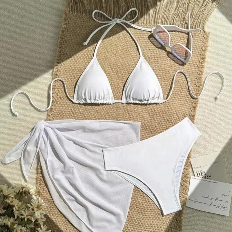 Trojdijelni bikini set s podignutim gornjim dijelom, najlon tkanina s vlaknima vinilona