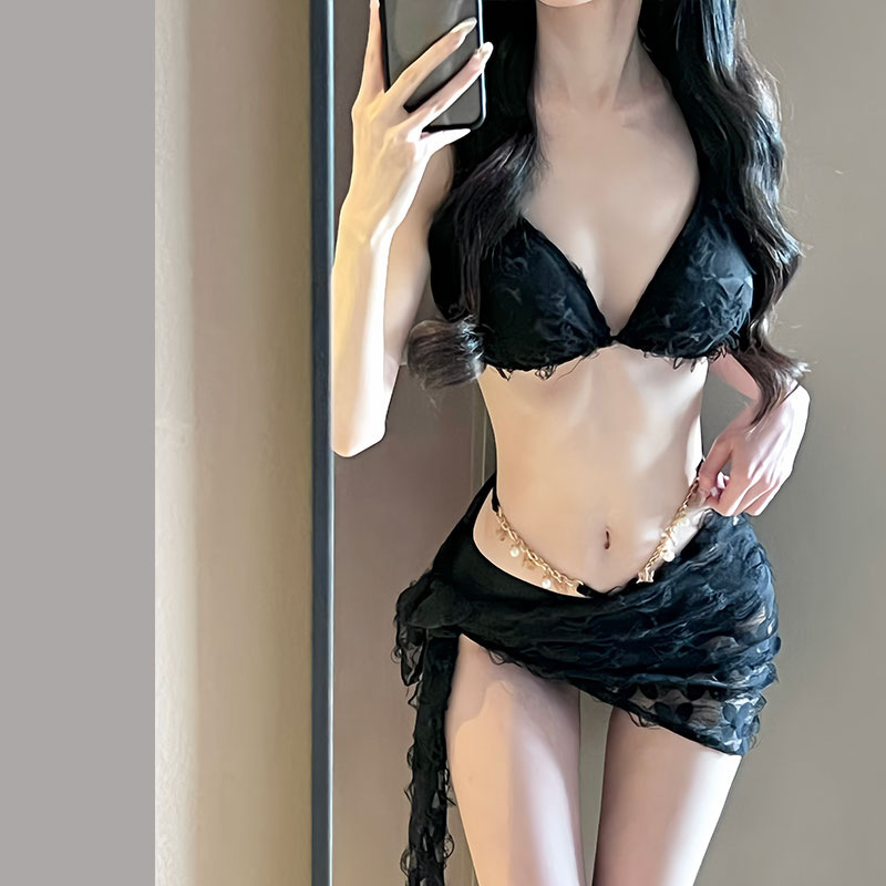 Дамски трисъставен бански костюм за плуване, едноцветен модел, подплатено горнище, полиестер