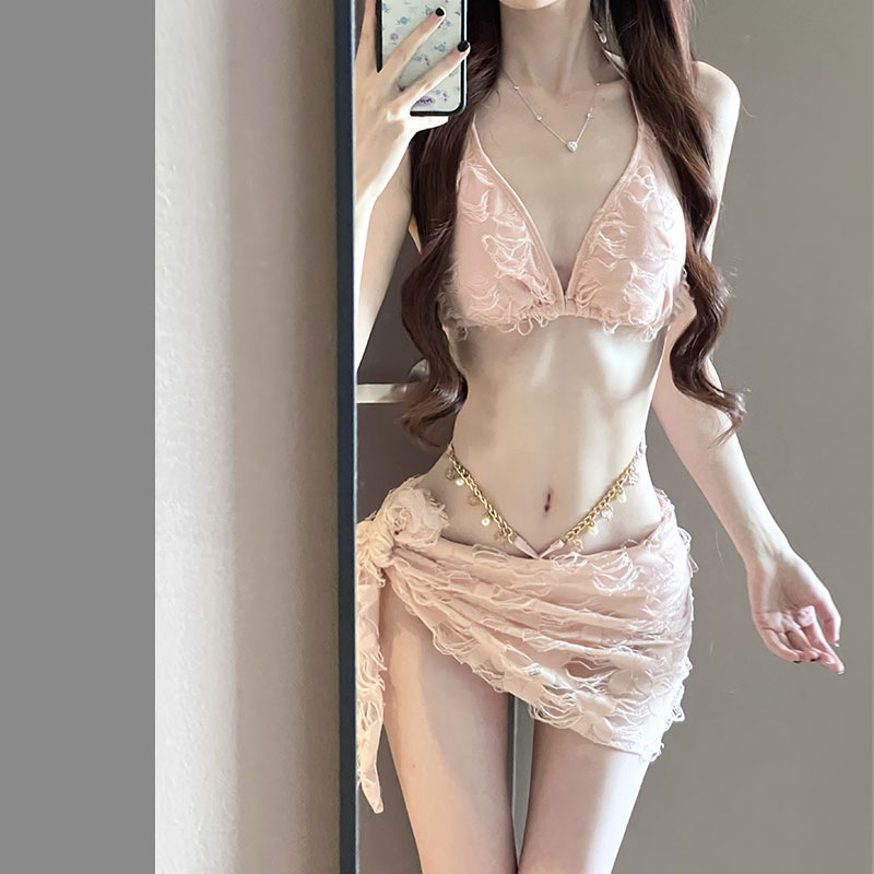 Дамски трисъставен бански костюм за плуване, едноцветен модел, подплатено горнище, полиестер