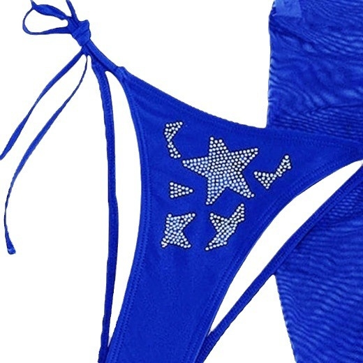 Trodjelni bikini set s rhinestones i tilom suknjom, punjeni vrh, visoka elastičnost, tkanina poliester-elastan, podstava poliester