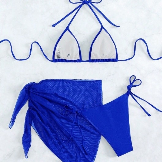 Trodjelni bikini set s rhinestones i tilom suknjom, punjeni vrh, visoka elastičnost, tkanina poliester-elastan, podstava poliester