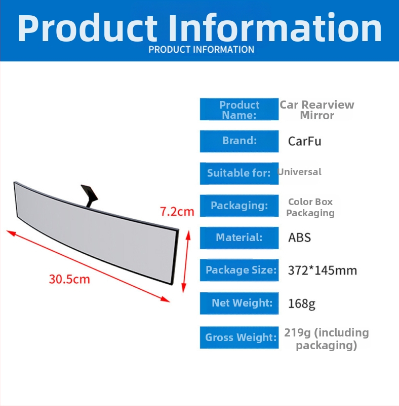 Vnútorné spätné zrkadlo AC-1400, ABS, univerzálny typ, viacnásobné nastavenie, hmotnosť 219 g