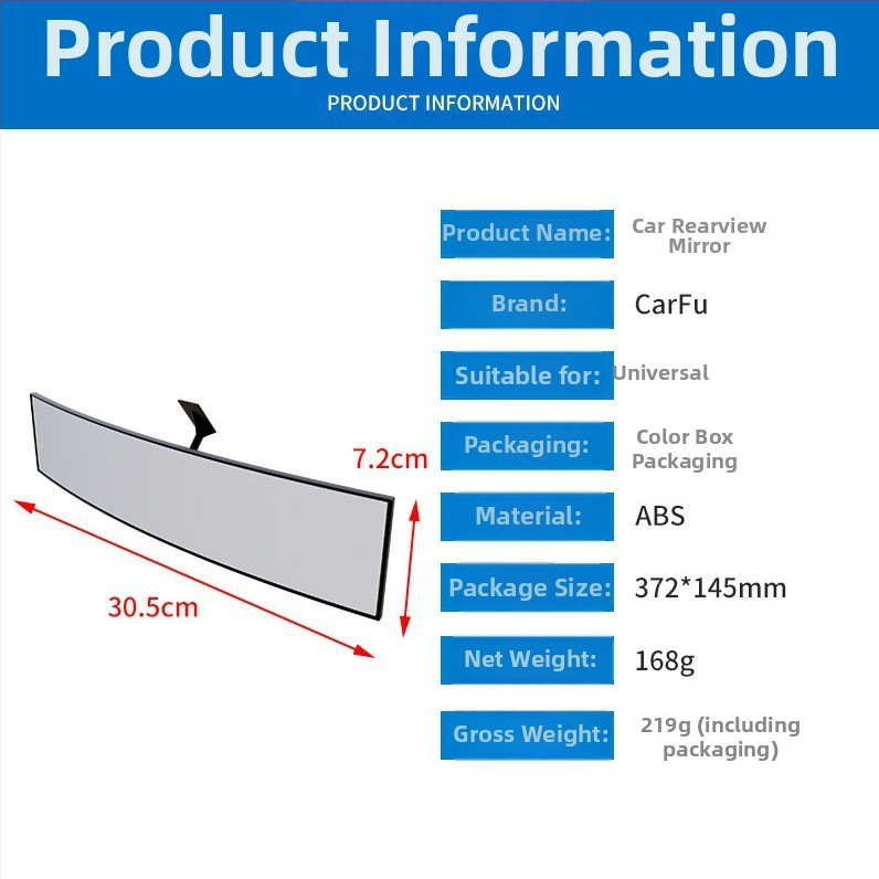 Vnútorné spätné zrkadlo AC-1400, ABS, univerzálny typ, viacnásobné nastavenie, hmotnosť 219 g