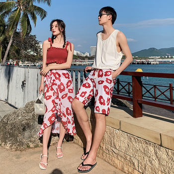 Unisex kupaći za parove – 3-djelni split bikini set, uski kroj, otisak, poliester 82%