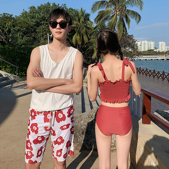 Unisex kupaći za parove – 3-djelni split bikini set, uski kroj, otisak, poliester 82%