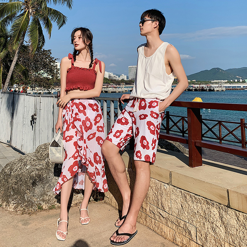Unisex kupaći za parove – 3-djelni split bikini set, uski kroj, otisak, poliester 82%