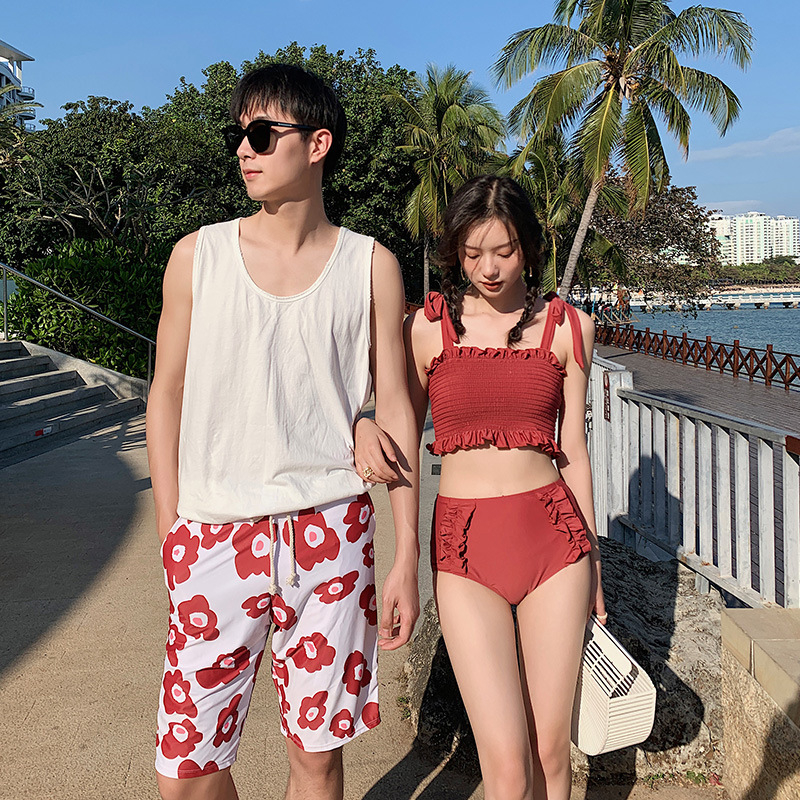 Unisex kupaći za parove – 3-djelni split bikini set, uski kroj, otisak, poliester 82%
