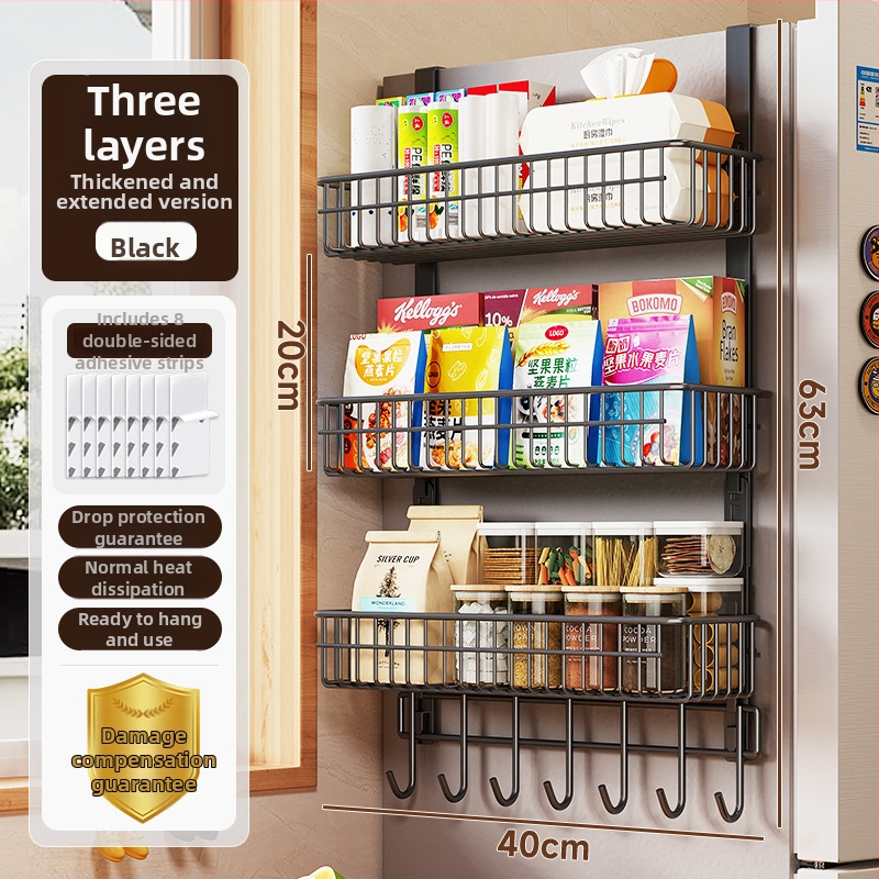 3‑podlažný kuchynský regál z uhlíkovej ocele, matný povrch, bez vŕtania, nosnosť 10 kg