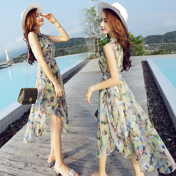 Boemska floralna midi haljina bez rukava, ovratnik s gumbima, srednji struk, poliester
