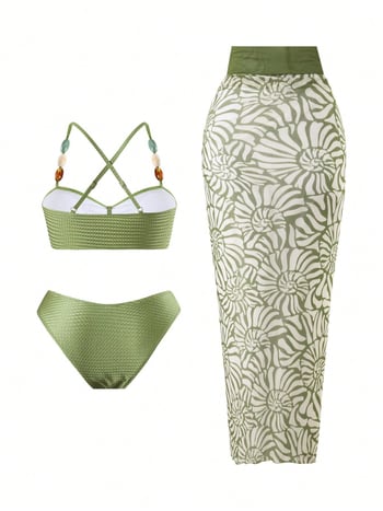 Ženski bikini set s perlama – tri dijela, sexy otvoren leđa, s umetnim ulošcima za grudnjak, poliester/spandeks 82%/18%, težina 250 g