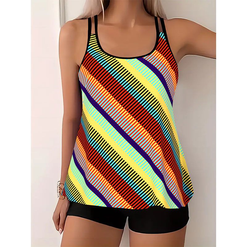 Tankini бански комплект с горнище в стил жилетка, райета и точки, 80% найлонова материя, подплътени чашки, за плуване