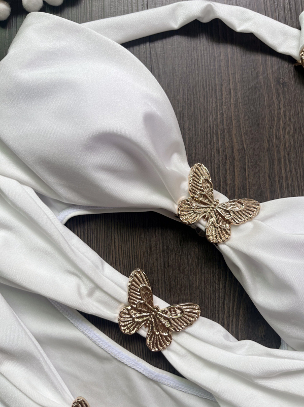 Trodijelni bikini set s trakicama i metalnim detaljima leptira; kupaći s jastučićima u košaricama i bez žice; od najlona