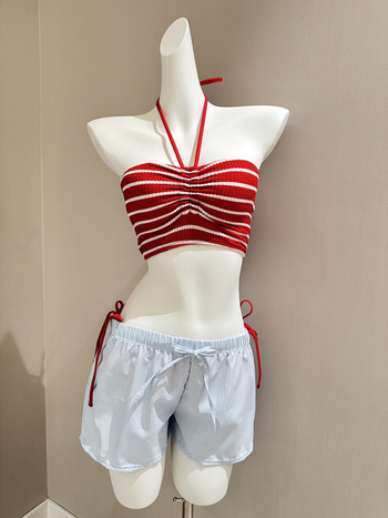 Trodijelni bikini set s prugama za žene — jastučić za grudnjak, bez metalne potpore, izdržljiva najlon tkanina s poliesterom podstavom, 200 g