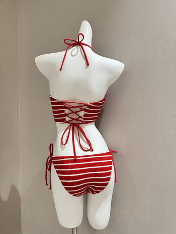 Trodijelni bikini set s prugama za žene — jastučić za grudnjak, bez metalne potpore, izdržljiva najlon tkanina s poliesterom podstavom, 200 g