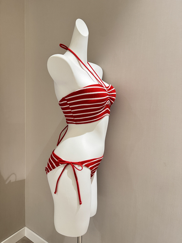 Trodijelni bikini set s prugama za žene — jastučić za grudnjak, bez metalne potpore, izdržljiva najlon tkanina s poliesterom podstavom, 200 g