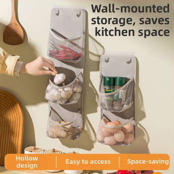 Kuchynská sieťová zásobárna na stenu, skladacia bez vŕtania, Oxford látka, 2–3 vrstvy, nosnosť do 1–1,5 kg, pratiteľná