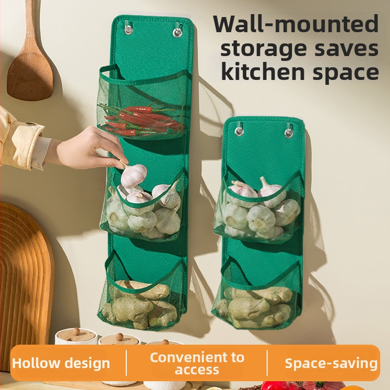 Kuchynská sieťová zásobárna na stenu, skladacia bez vŕtania, Oxford látka, 2–3 vrstvy, nosnosť do 1–1,5 kg, pratiteľná